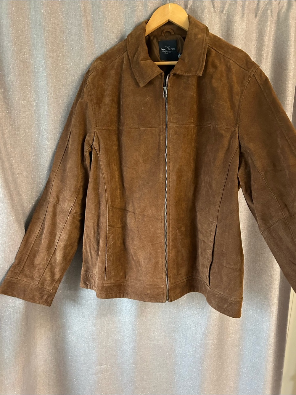 Faded Glory Mens Nutmeg Real Suede Leather Jacket Zip Coat XL